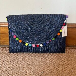 Francesca's Collections Navy Woven Clutch with Multicolor Accents